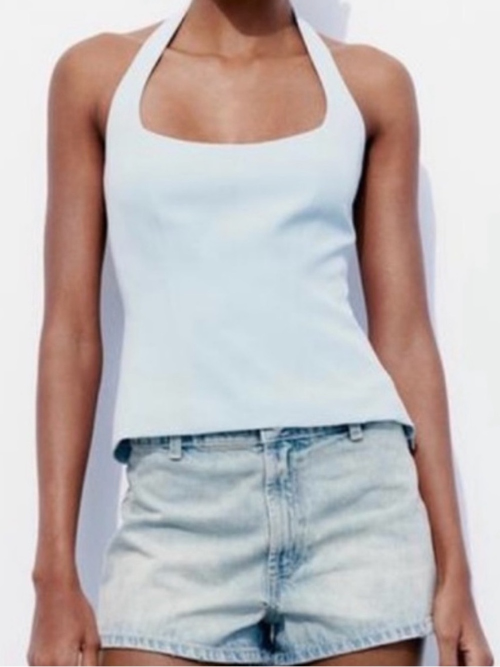 Zara Light Blue Halter Square-Neck Tank